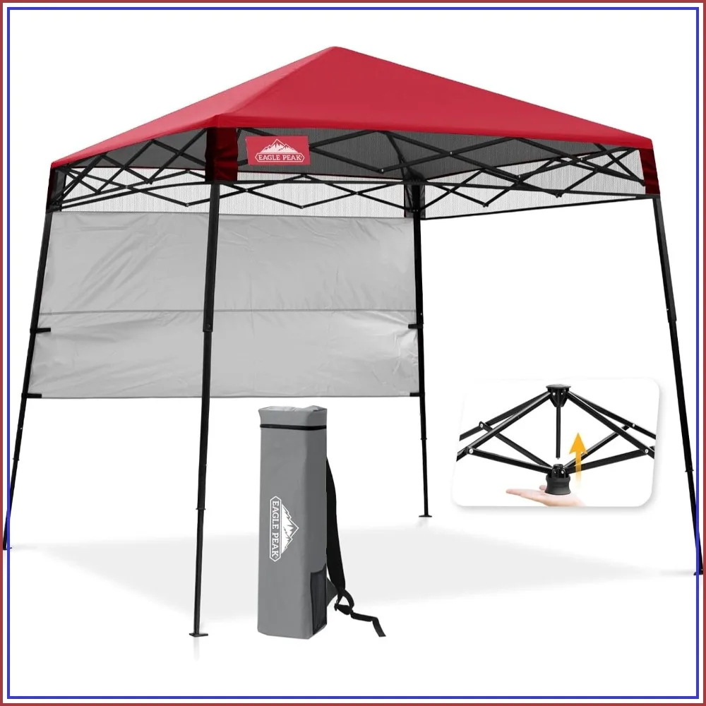 8x8 Pop Up Canopy Tent, Compact Backpack Canopy, Red Outdoor Shelter