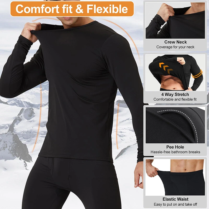 Thermal Long Johns Warm Base Layer Shirts Compression Underwear Set for Men Cold Weather Winter Long Sleeves Comfortable Briefs