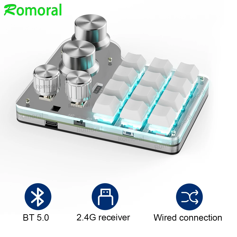 Mini Programming Macro Custom 12 Keys 4 knob Bluetooth 2.4G/BT RGB  Hot-swap Macropad For Gaming Keypad Mechanical/Photoshop