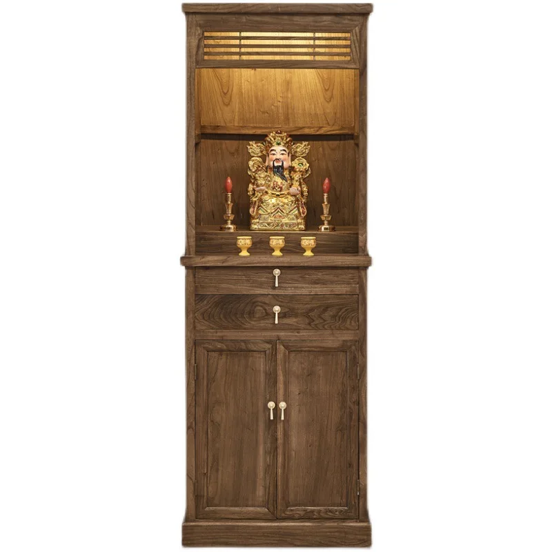 Elm Shrine Standing Cabinet with Door Serving Table Walnut Solid Wood Buddha Cabinet