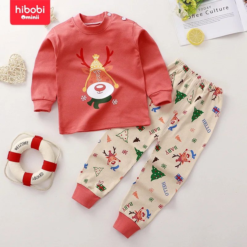 Hibobi-Conjunto de 2 piezas para niños, ropa bonita de Navidad para el hogar, algodón para bebé, cálido y a la moda, ropa de otoño y pantalones largos