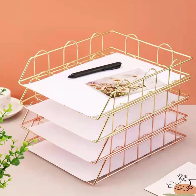 Stackable Iron Grid File Storage Shelf Holder Filing Tray Desktop Rack Office Organizer High Iron Quality Office Organization A4