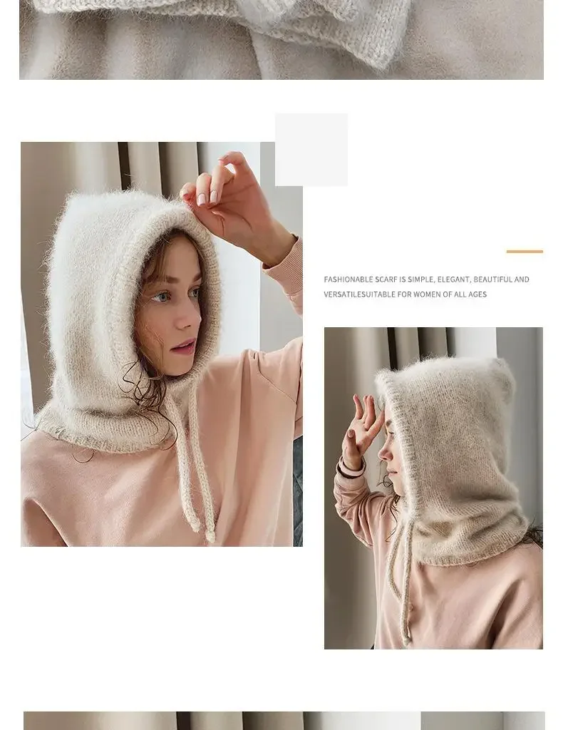 Wintermützen für Damen und Mädchen, warmer Kapuzenschal, Beanie für Damen und Jugendliche, Sturmhaube, Stricken, Totenkopfmütze, Ohrenklappe – Detail 14