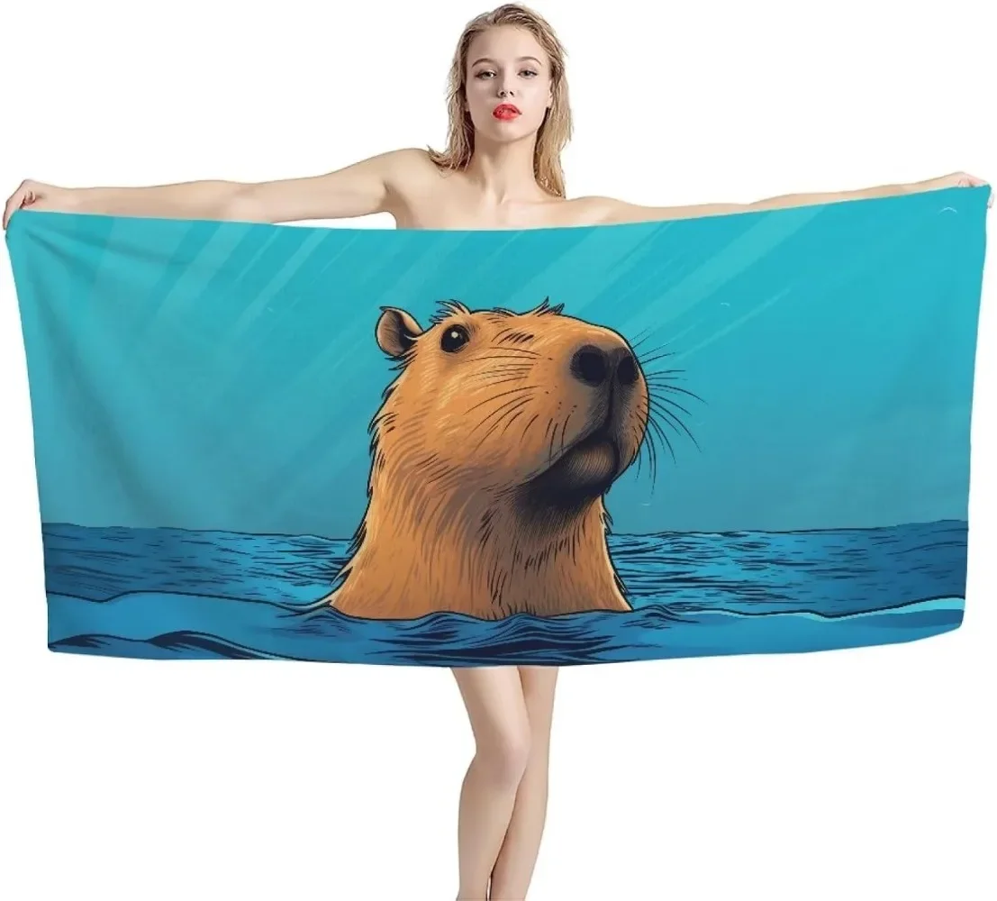Capybara Sommer-Strandtücher für Kinder, niedlich, weich, flauschig, für Reisen, Bad, Spa, Mikrofaser, bequem, zum Schwimmen, Surfen