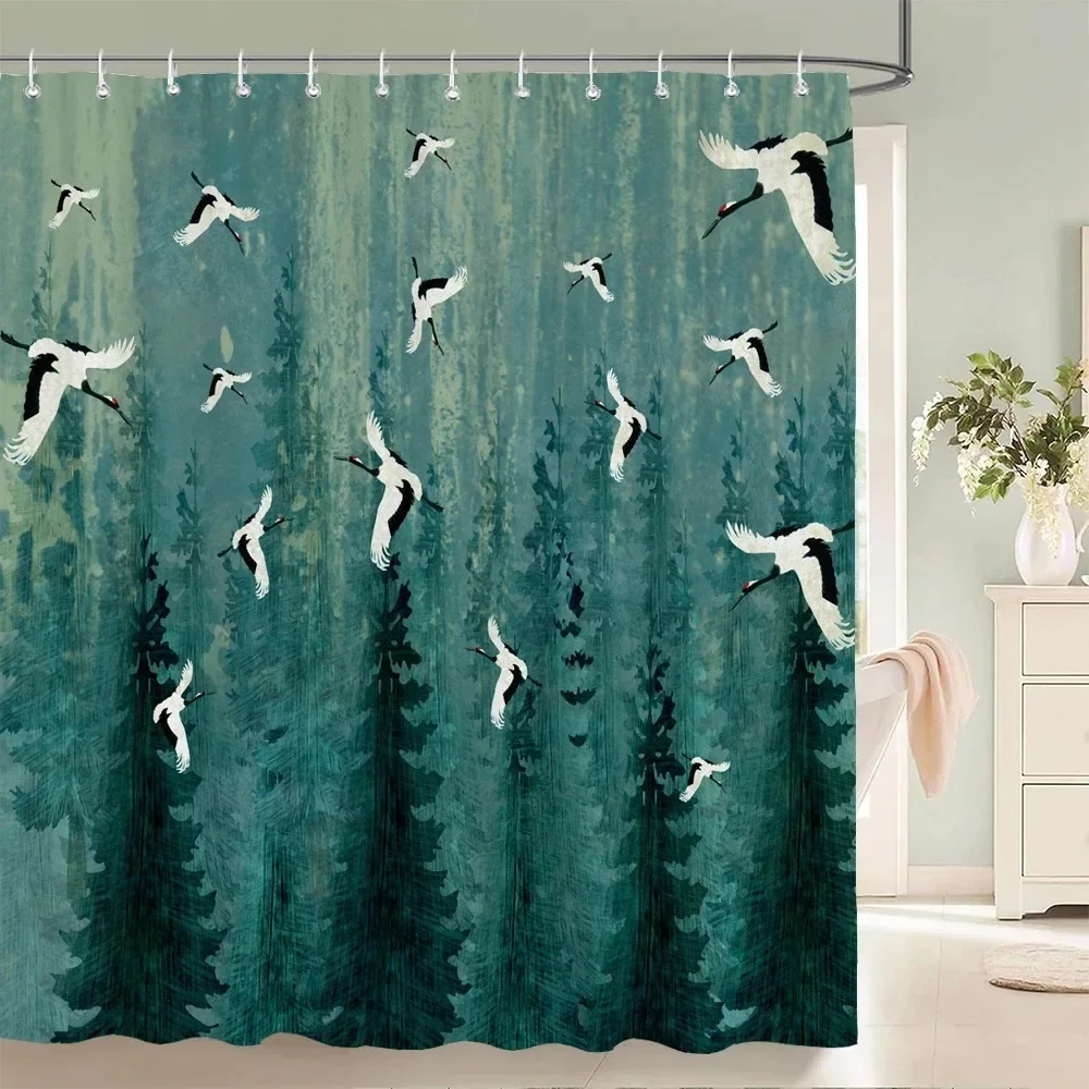 Chinese Ink Painting landscape Bath Curtain Waterproof Shower Curtains Marble Pattern Bath Screen Printed Curtain for Bathroom