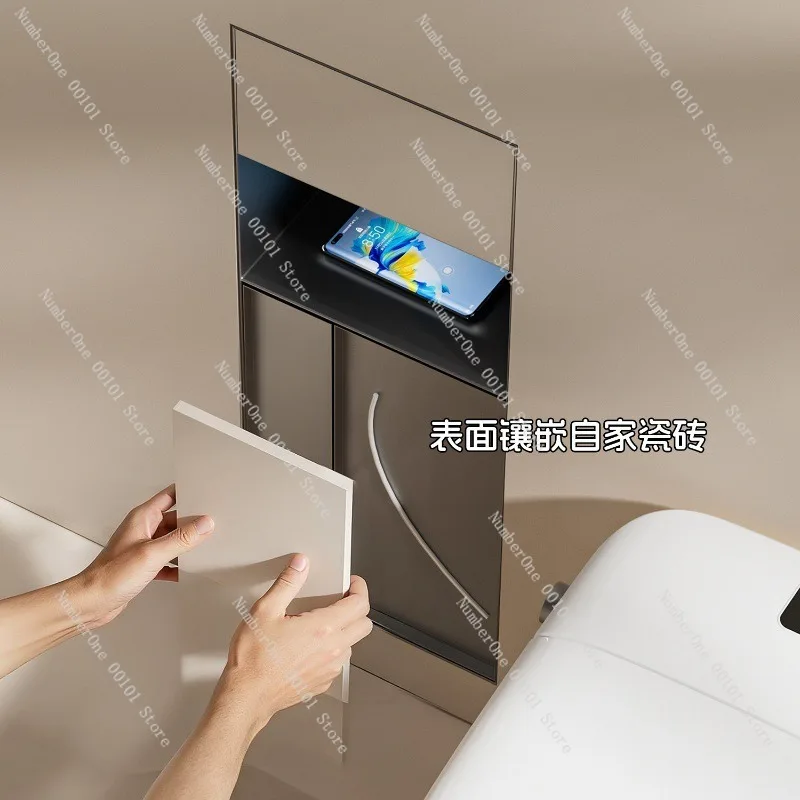 Modern Stainless Steel Bathroom Wall Niche Recessed Cabinet Built In Trash Bin Tissue Box Toilet Brush Holder Storage Organizer
