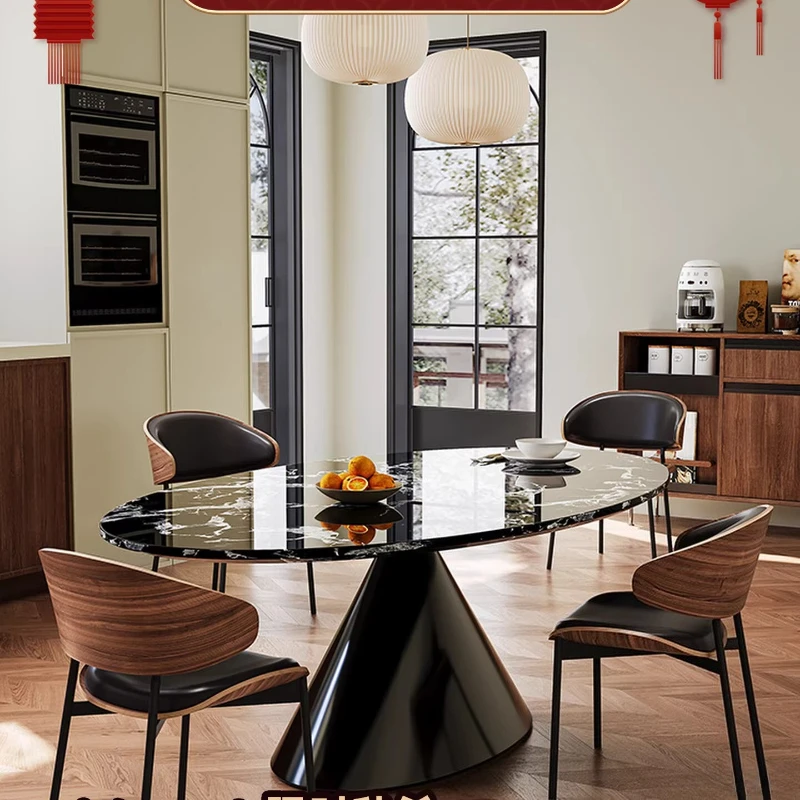 

Natural luxury stone, French mid-ancient style high-end luxury living room home oval table and chair combination