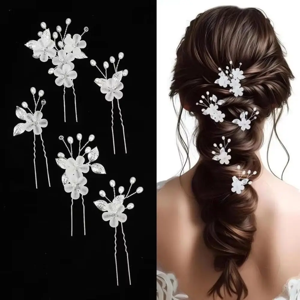 5pcs/set Elegant Flower Pearl Bridal Hair Accessories Chinese Style Frosted Bridal Hairpin Set Retro Handmade Hair Fork image 5
