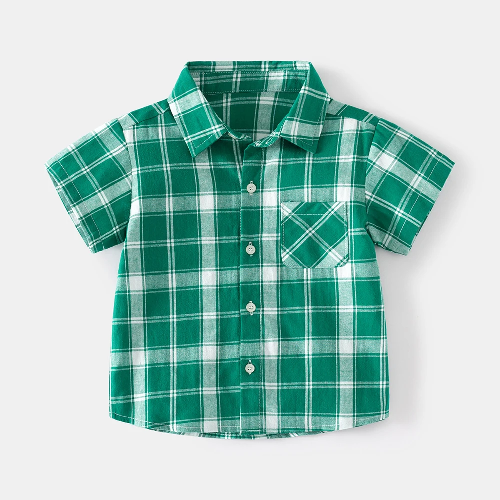 Baby Boys Fashion Plaid Elements Style Short Sleeve Soft Skin-friendly Casual Lapel Summer Shirt