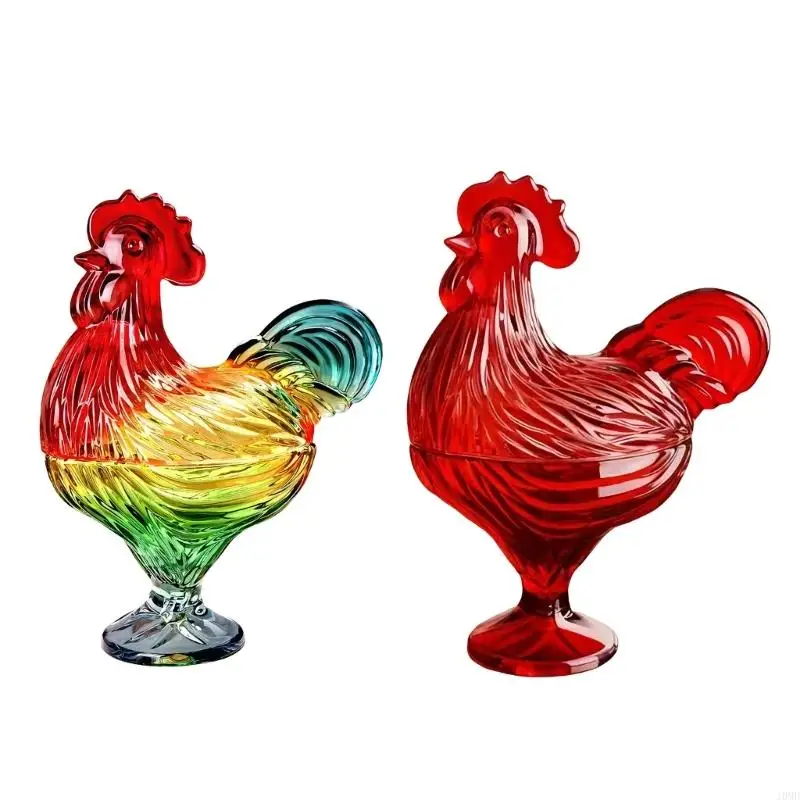 

Crystal Glass Cocks on Nest Candy Dish with Lid Retro Candy Bowl,Candy Jar Gift JOMD