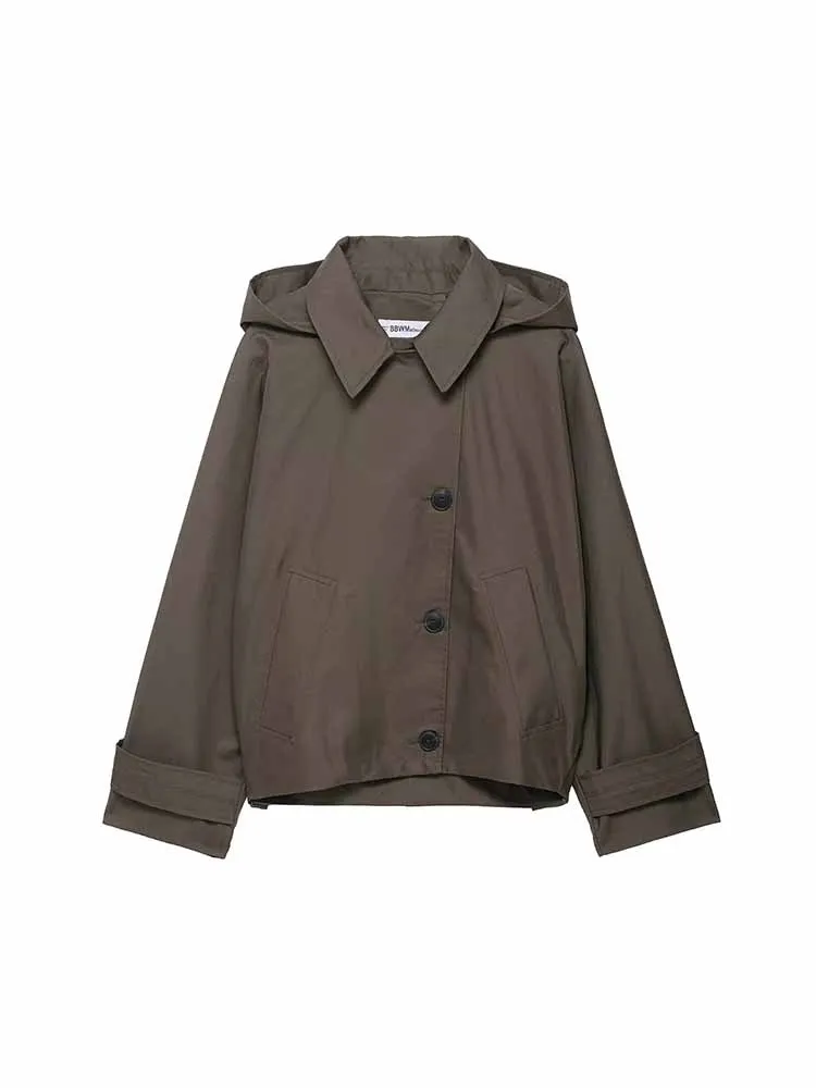 

European and American style autumn new fashion trend women's loose casual hooded waterproof windbreaker jacket