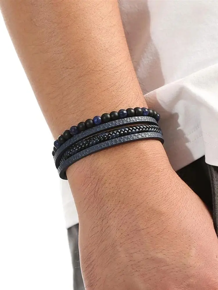 Hommes Bracelet en cuir classique mode oeil de tigre perlé Multi couche Bracelet en cuir pour hommes bijoux cadeau