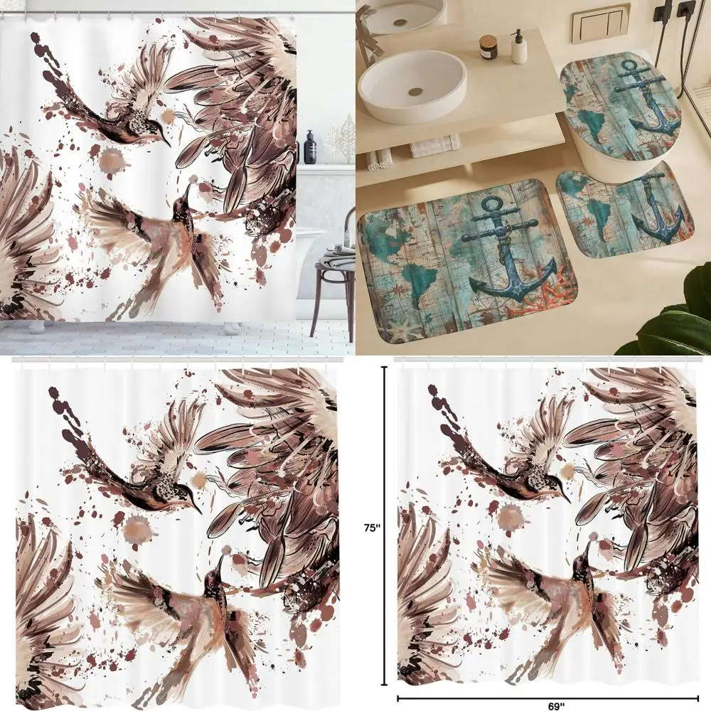 

Красочная акварельная занавеска для душа с лилией и колибри, тканевая занавеска для ванны с художественным дизайном цветов и птиц