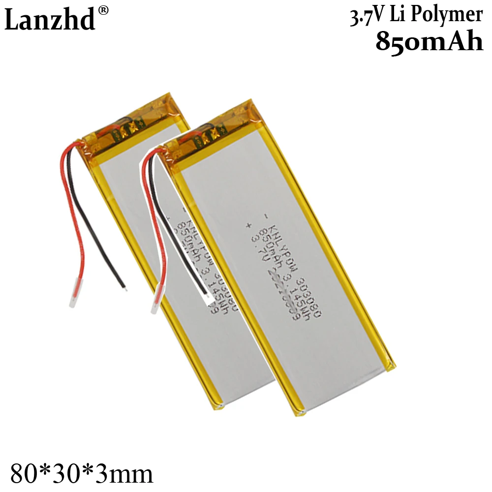 3.7V Polymer Battery 850mAh For Keyboard Bluetooth Headphones Speaker Battery Pack LED Light Wardrobe 303080