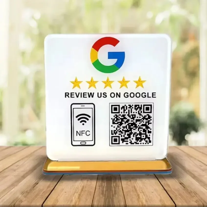 Custom Google Review Sign With Stand Scan QR Code Business Decor Acrylic Google Review NFC QR Code Sign Review Us on Google