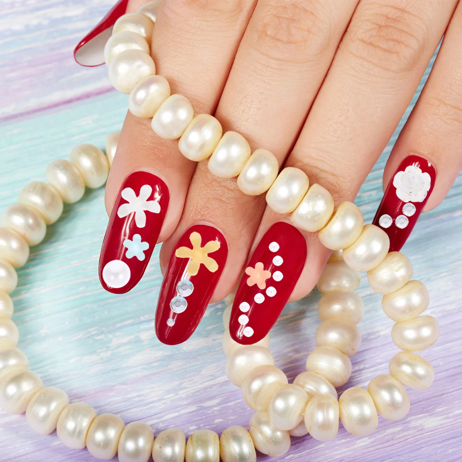 

2 Boxes Nail Decor Pearl Chain Art Accessories Charms Kawaii for Nails Manicure Decors Miss