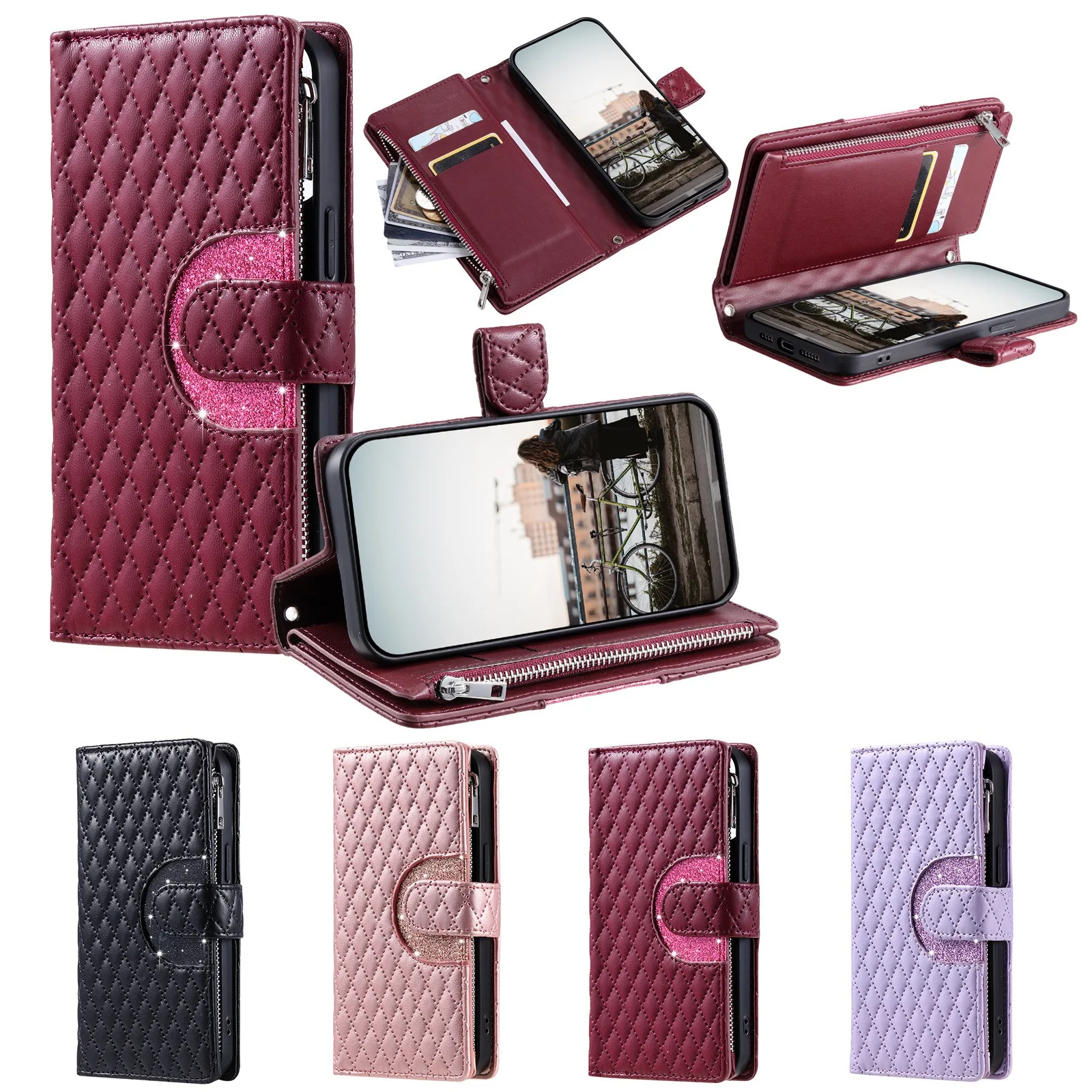 Phone Leather Case Checkered Zipper Wallet For OPPO A78 K11 A58  REALME11 A38 Find X7 Ultra C67 4G  A3 PRO 5G REALME C65 4G