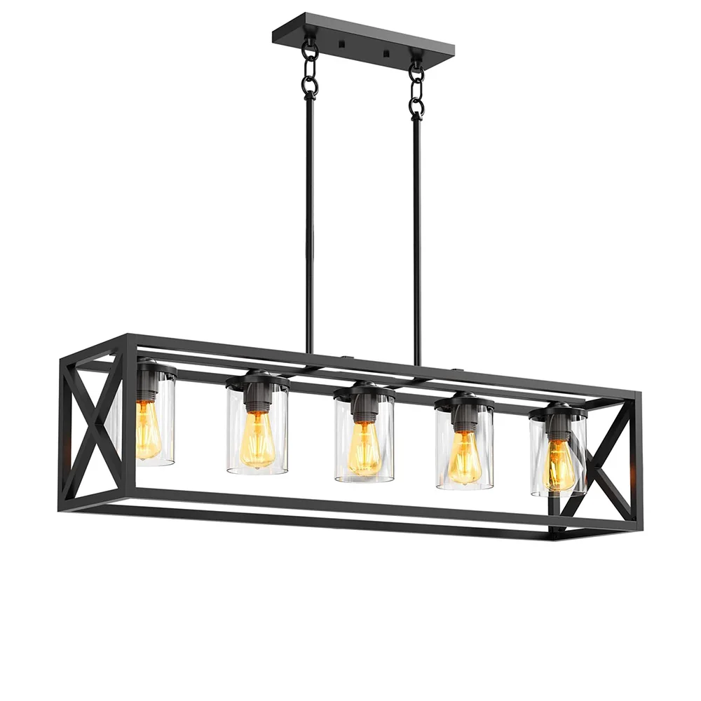 

Kitchen Island Lighting Farmhouse Lighting Fixture Rustic Ceiling Hanging 5 Light Modern Pendant Light with Glass Shade
