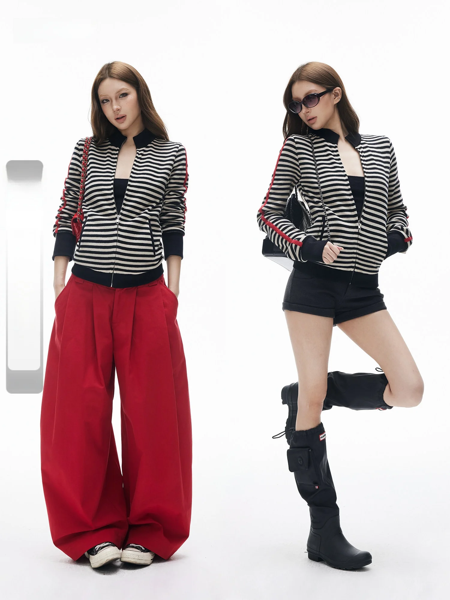 

Casual Sle Cotton Knitted Jaet with Suede Stripes Loose Fit Stand Collar Zipper ort Coat for Women Daily Wear