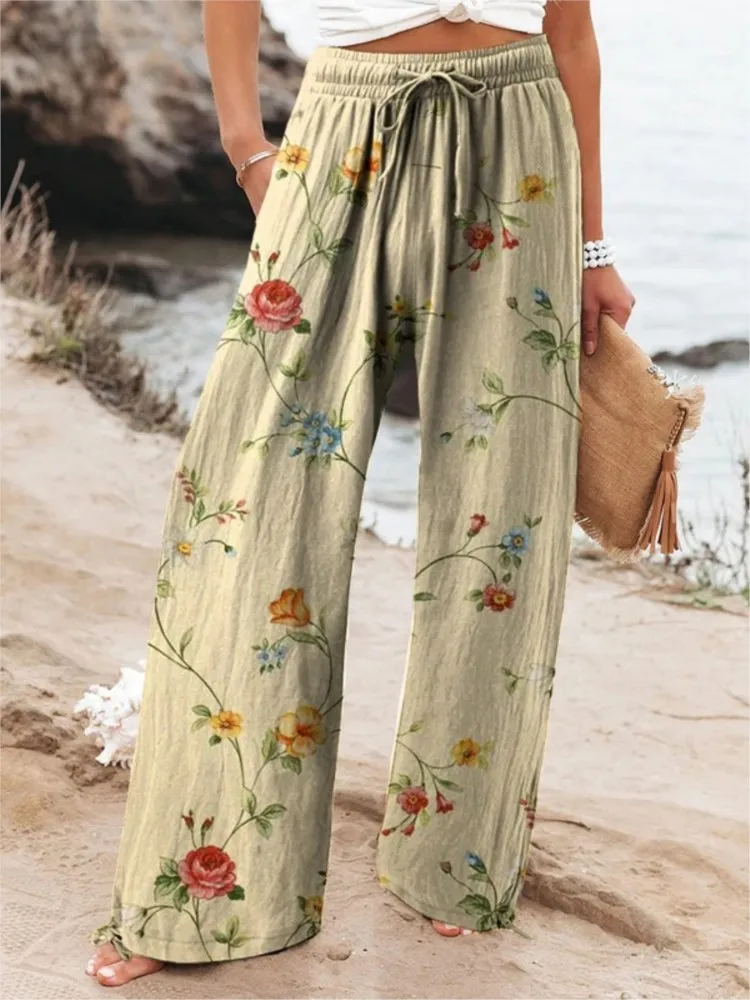 

Elegant High Waist Wide Leg Women's Pants Comfortable Printed Fit Casual Trousers For Ladies Autumn Commuting Beach Trousers