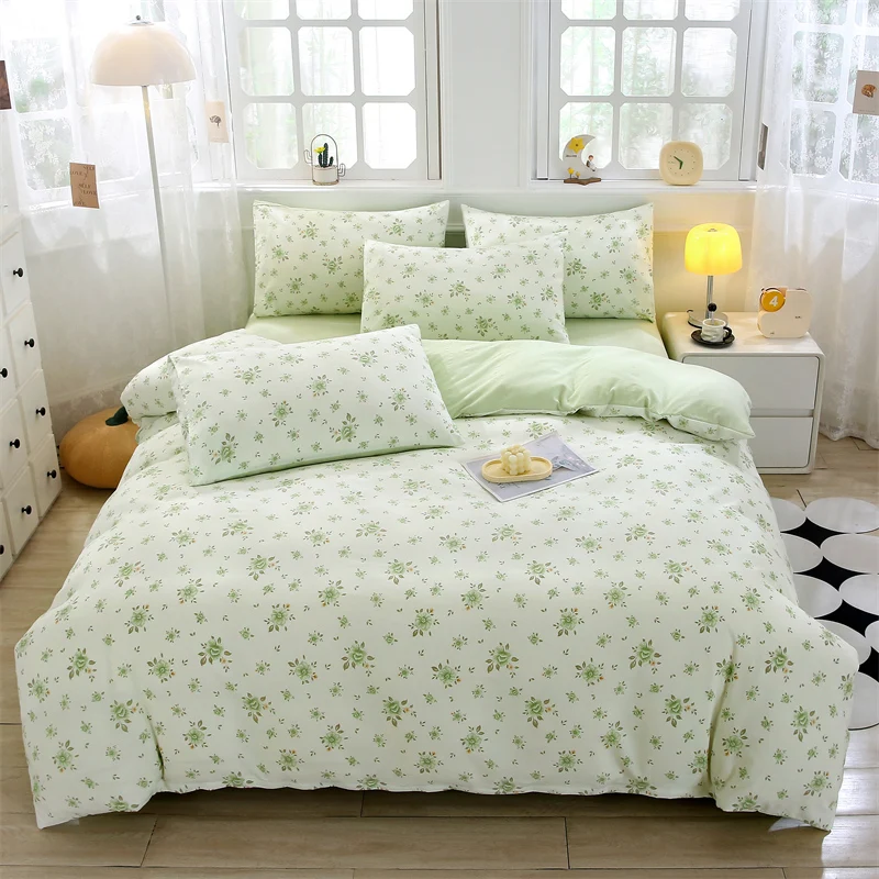 2025 New Spring Duvet Cover Class A Double Yarn Printed Knitted Cotton 3-4 Piece Quilt Bed Sheet Pillowcase Small Fresh Bedding