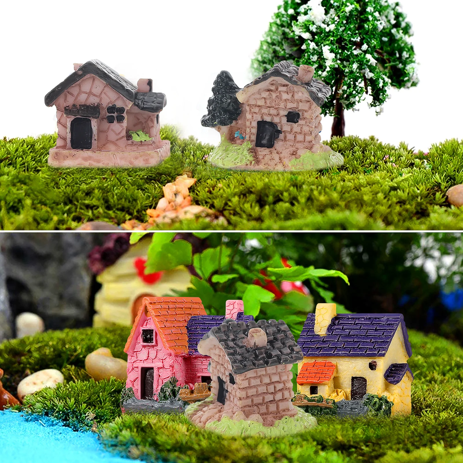 

15Pcs Mini House Resin Decoration Creative Garden Ornament for Outdoor Indoor Micro Landscape Design Mini House Ornament