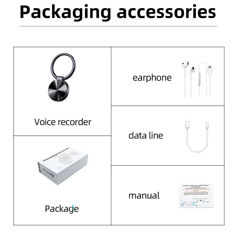 32GB Keychain Portable DSP Noise Reduction One-click Recording Voice Control Recorder Digital Dictaphone 4GB/8GB/16GB MP3 Player