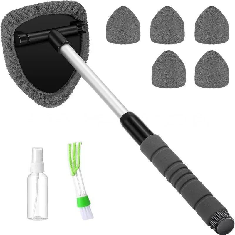 لأداة تنظيف السيارة مع 6 وسادات من الألياف الدقيقة لوازم تفصيل الزجاج الأمامي مقبض قابل للتمديد داخل أداة تنظيف الزجاج الأمامي