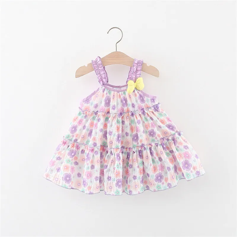 Summer New Little Flower Baby Girl Strap Dress Sweet Pastoral Style Children\'s Sleeveless Clothes (0-3 Years Old)