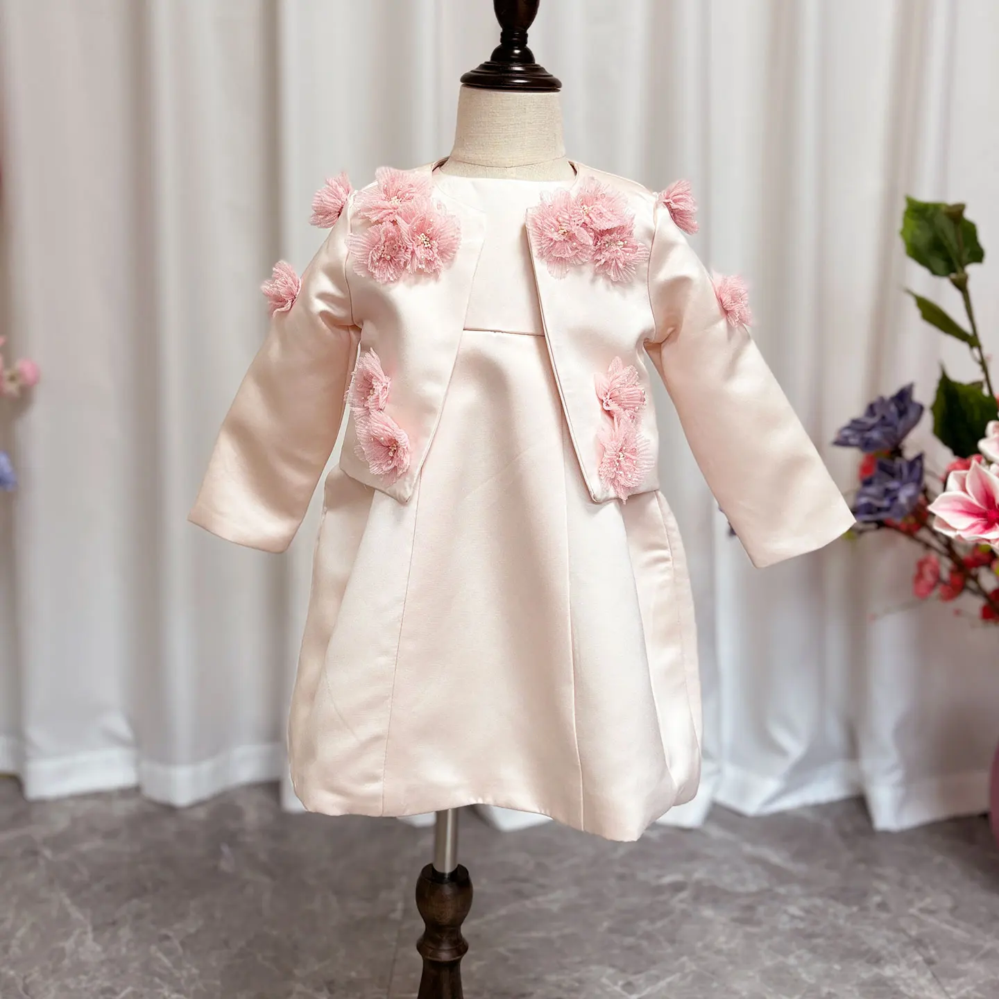 Jill Wish-Robe de Princesse en Satin pour Fille, Élégante, Ivoire, Fleurs 3D, ixde Communion, Mariage, Anniversaire, Enfants, Bébé, 2024, J207, 2 Pièces