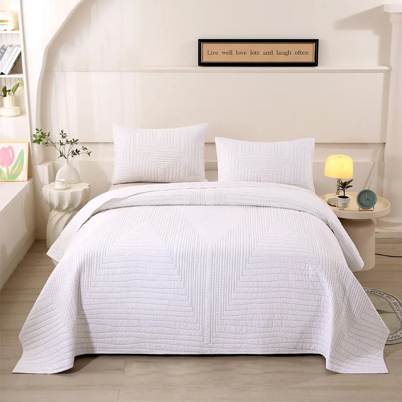 

Solid Color Cotton Quilt Set 3PC Bedspread on the Bed Quilted Bed Cover King Queen Size Embroidered Coverlet Blanket for Bed