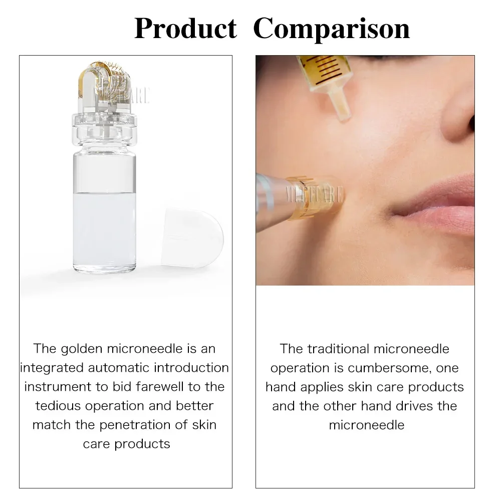 Microaguja de agua desmontable con rodillo de 64 agujas, adecuada para esencia facial de vitamina C de ácido hialurónico de oro de 24 quilates