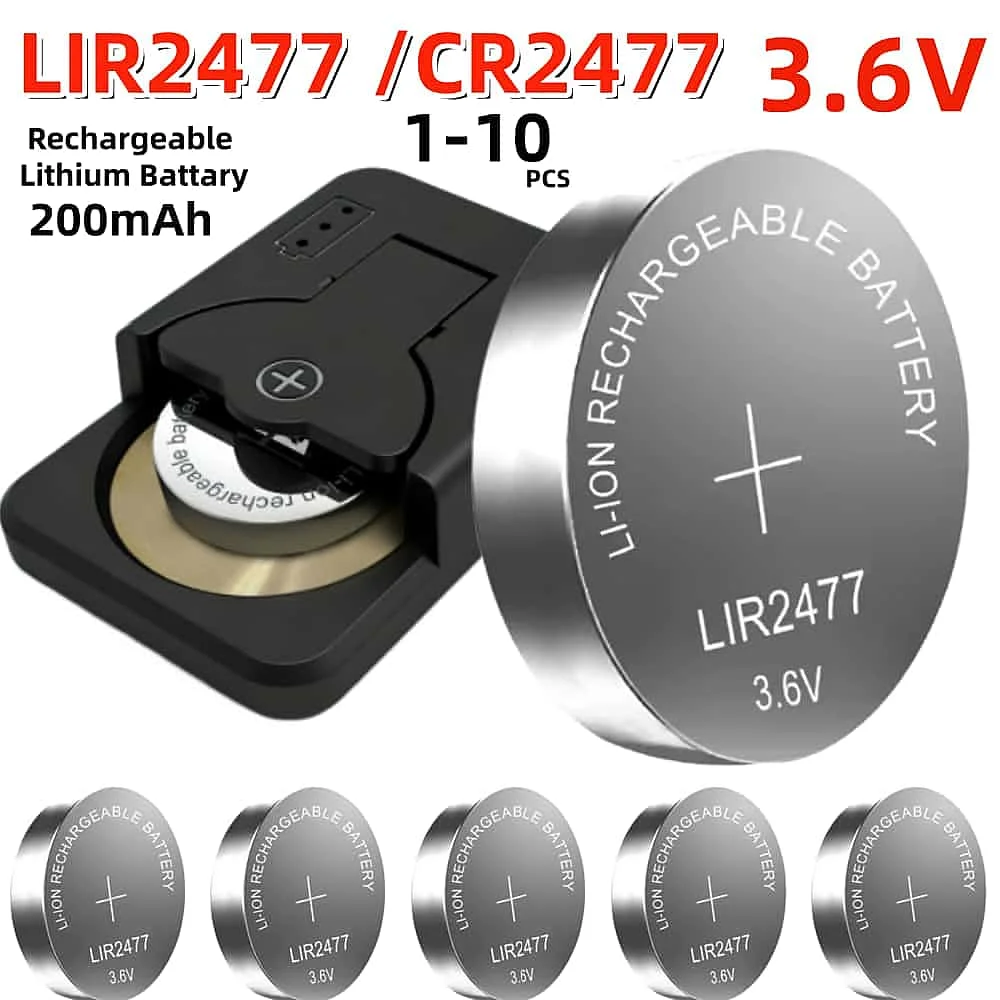 

1-10PCS 3.6V LIR2477 Rechargeable Lithium Battery 200mAh Fast Charger Replace CR2477 Battery Coin Cell for Watch Calculator