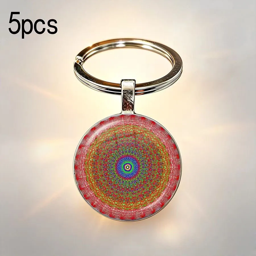 Immagine 4: 5 portachiavi con ciondolo per studenti del campus, design simmetrico, motivo floreale Mandala, portachiavi anti-smarrimento