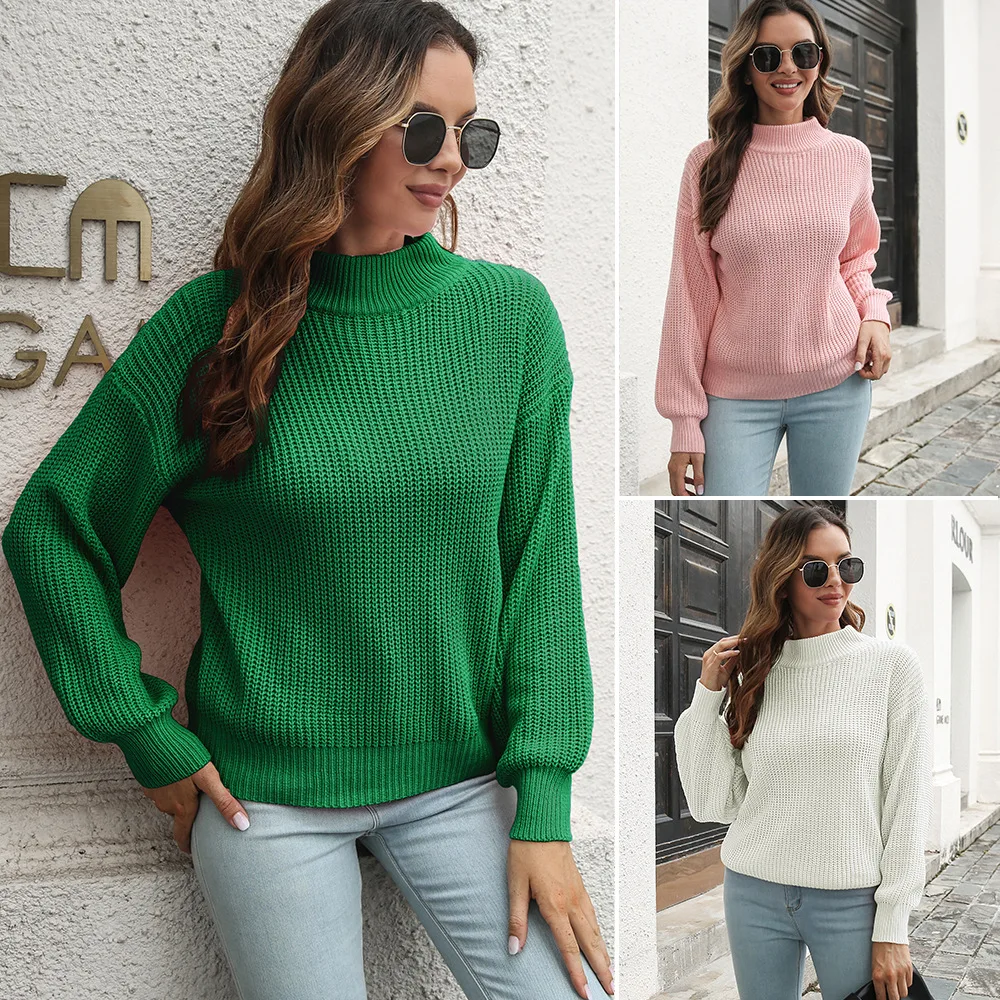 

Fashion semi-turtle neck women's loose autumn and winter long-sleeved European and American sweaters new