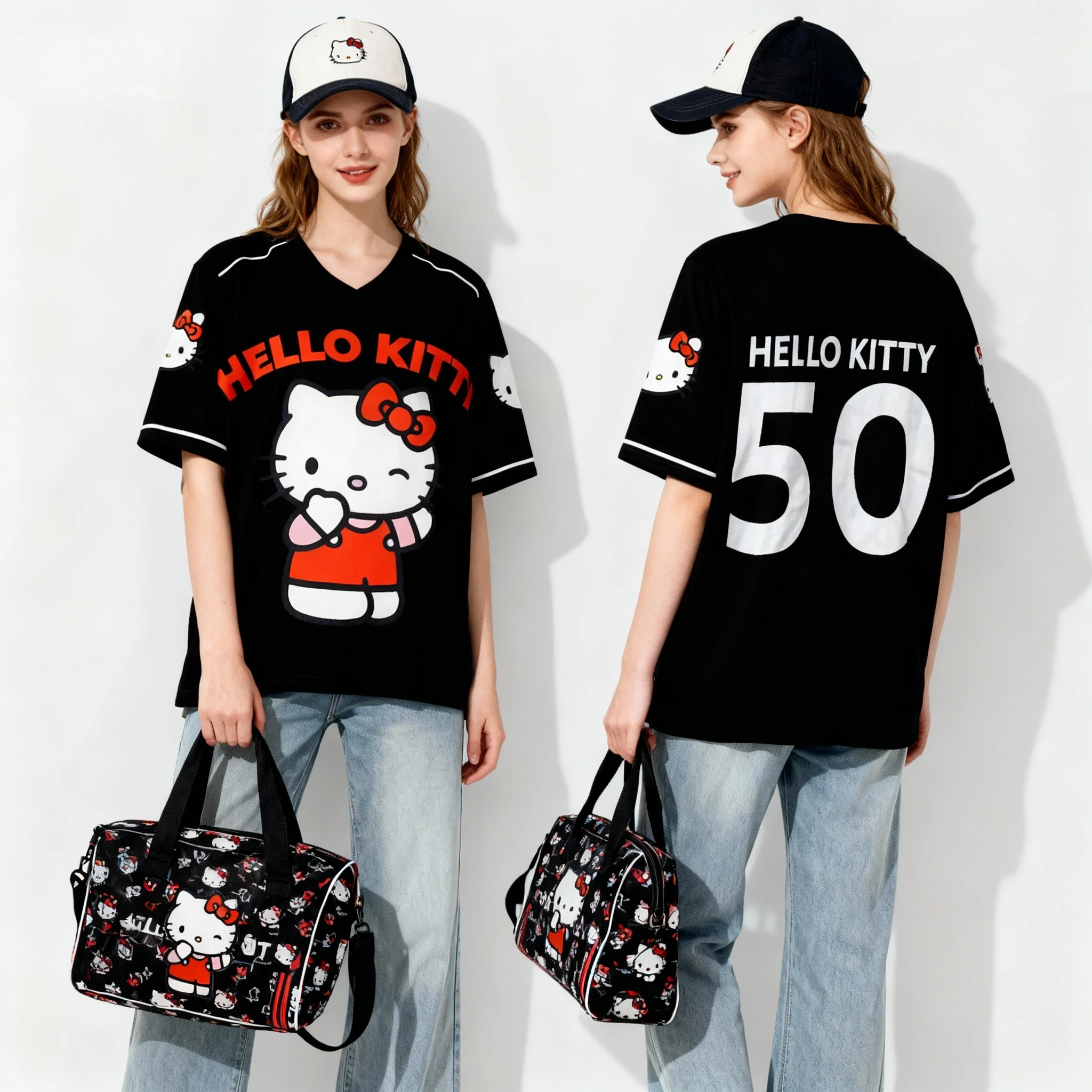 

Женская футболка Hello Kitty больших размеров 2026, новая модная спортивная одежда, повседневная легкая дышащая модная футболка, быстросохнущий топ