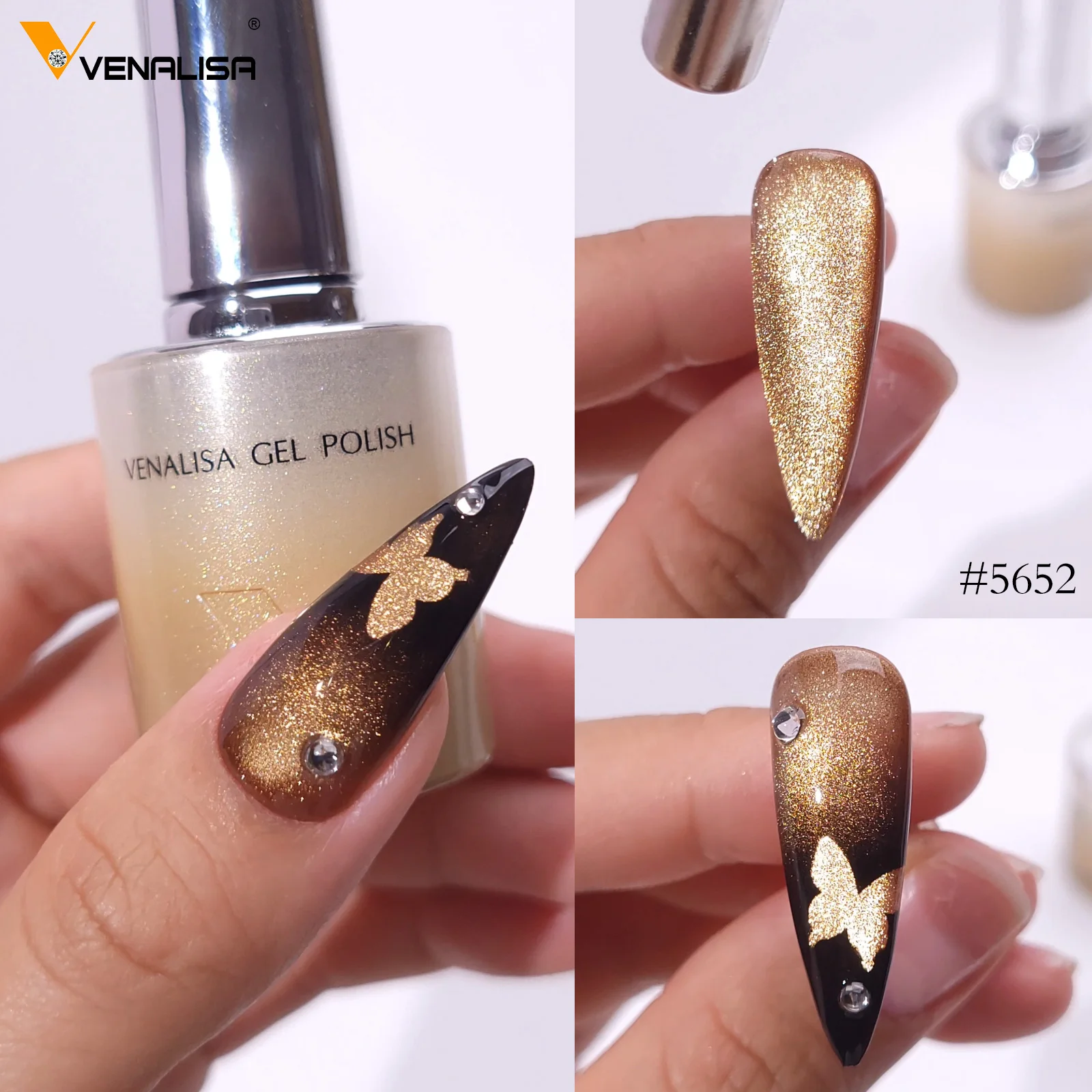 1 Stück Venalisa 10 ml Nagelgel-Nagellack, Rundpinsel, HEMA-FREI, TPO-FREI, Soak Off Sparkle Cat Eye Gel-Lack, weiche Textur, Gel-Lack