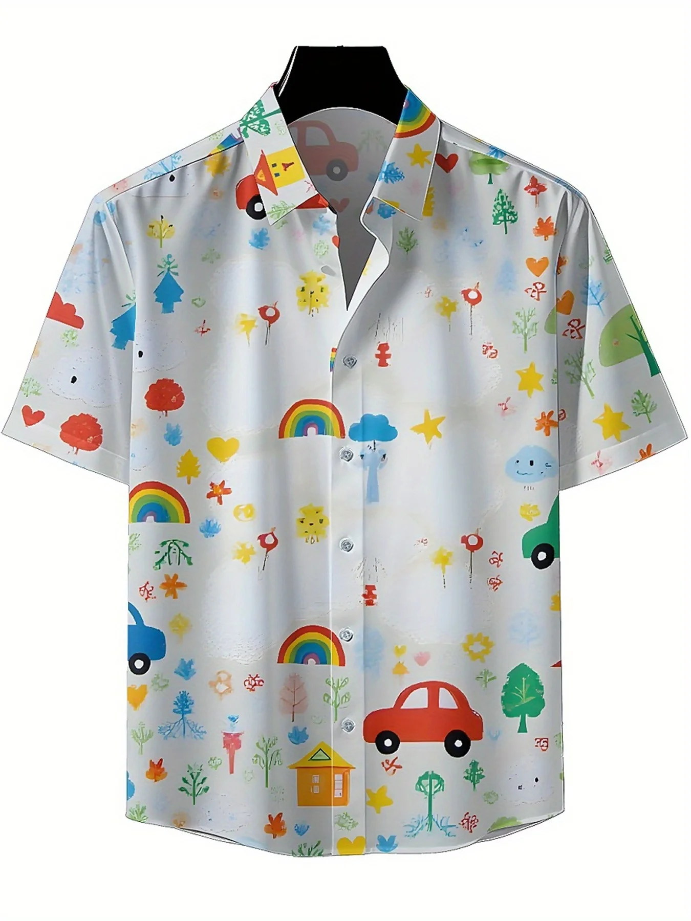 Men's Plus Size Hawaiian Shirts Cartoon Cars Pattern,Premium Comfort Youth Clothes,Y2K Tops