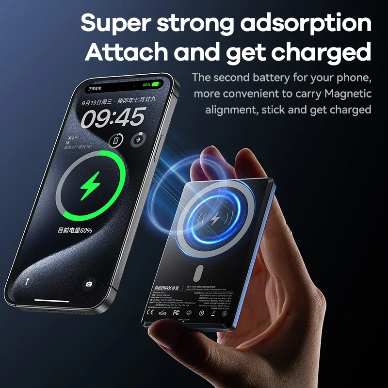 REMAX Alloy Magnetic Power Bank Wireless Charger For iPhone 15 Pro MAX 13 12 Xiaomi 14 Samsung S23 Portable PowerBank Ultra Thin