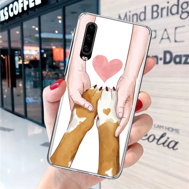 Dog Footprint Paw Cute Soft Phone Case for Huawei P30 P40 P50 P20 P10 Lite Mate 20 10 Pro P Smart Z Y5 Y6 2019 Print Custom Cove