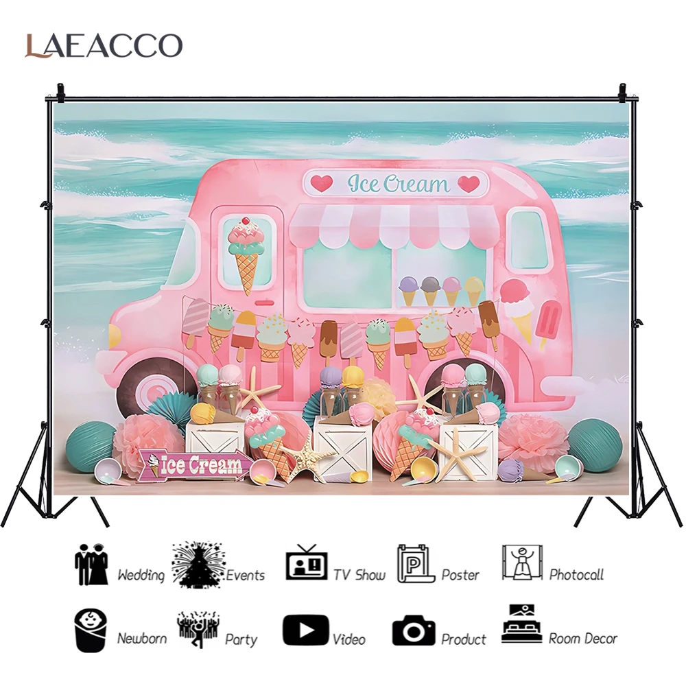 Ice Cream Party Background Pink Ice Cream Donuts Candy World Baby Shower Photography Backdrop Kids Birthday Banner Photo Studios