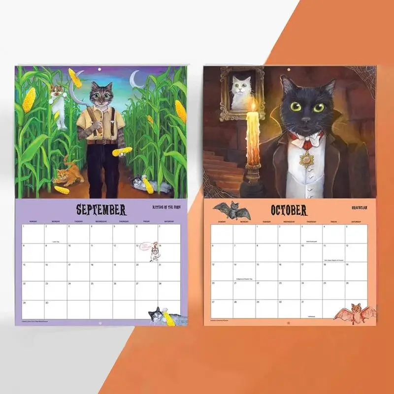 Kat Kalender 2025 Leuke Muurplanner 12 Maanden Muur Maandkalender Ophangbare Dagelijkse Planner Omklapbare Wandkalender Voor Thuis