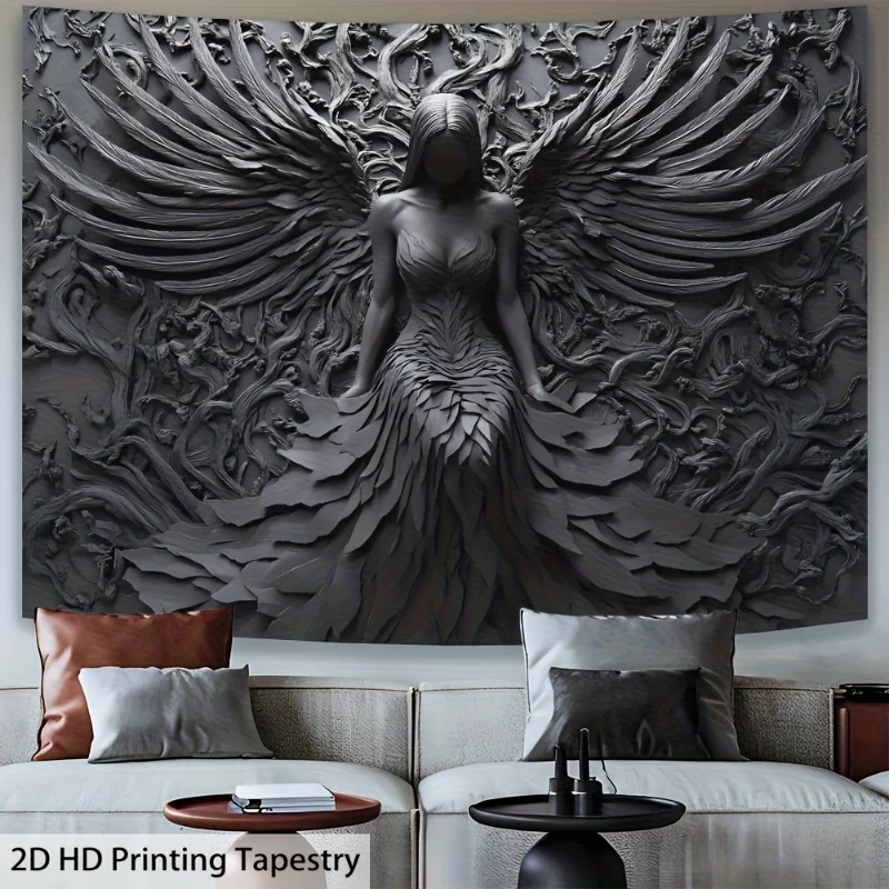 VIKAMA Dark Angel Wandteppich, Vintage-Gotik-Ästhetik, Wandbehang, Schlafzimmer, Wohnzimmer, Büro, Heimdekoration
