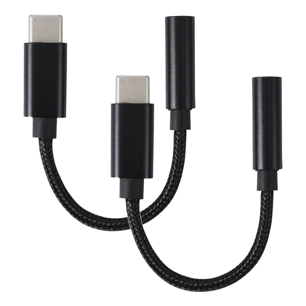 プラグアンドプレイフレキシブルヘッドフォンタイプC〜3.5mmジャック、編組、アルミニウム合金、USBアダプター、スマートフォン通話、ホームオフィス、2個