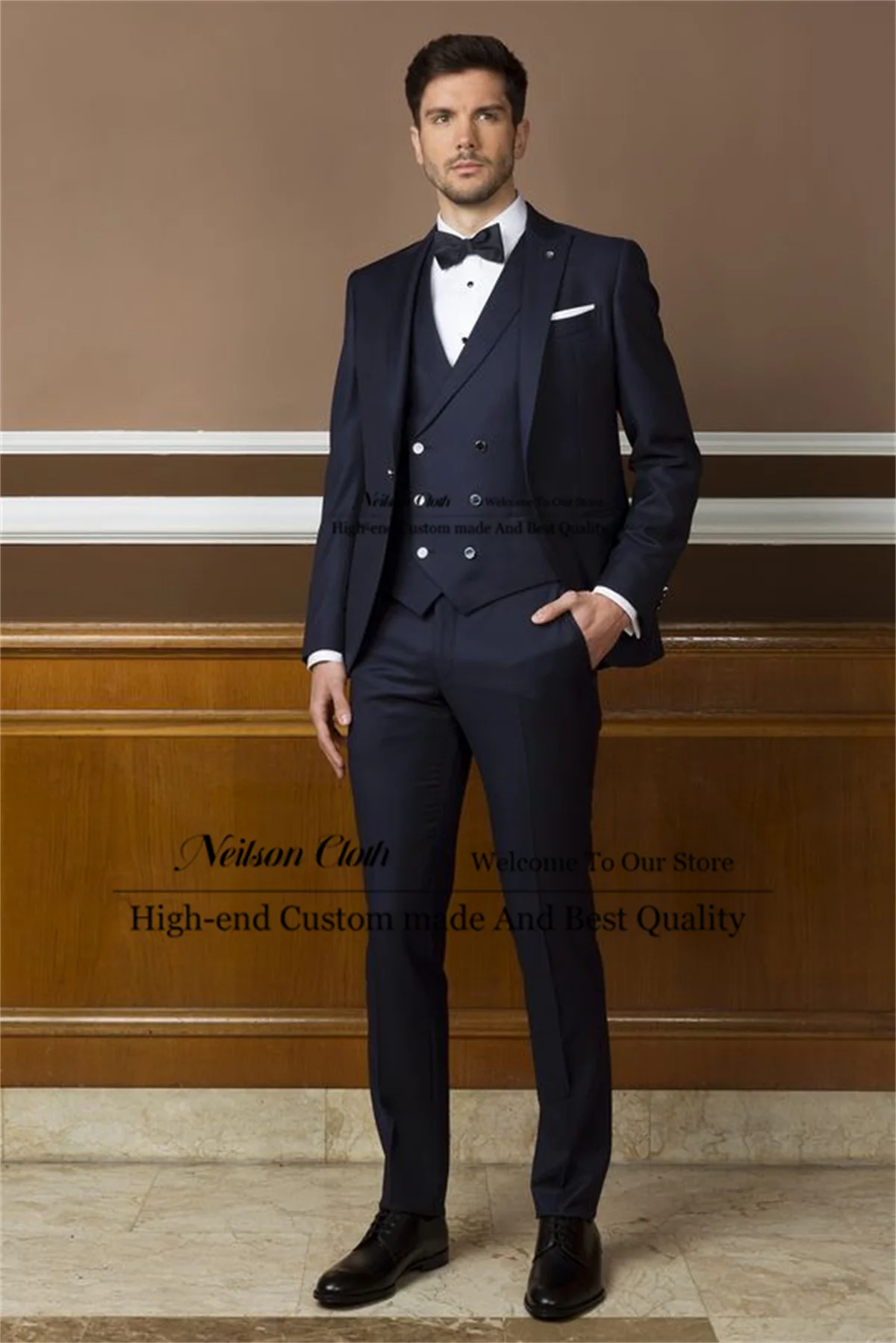 

Office Black Male Prom Blazers 3 Pcs Jacket Vest Pants Sets Groom Wedding Tuxedos Slim Fit Peaked Lapel Groomsmen Costume Homme