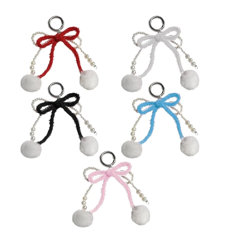 

Simple Faux Pearls Bowknot Pendant Keychain Ornament for Bag Decoration and Keys