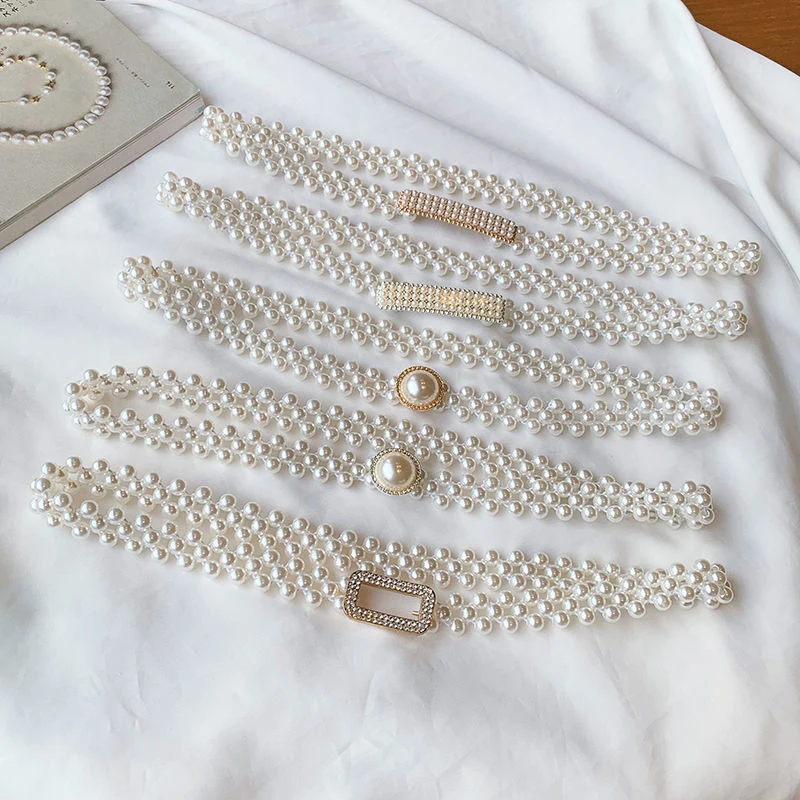 

Large Imitation Pearl Waist Chain Women's Elastic Belt With Diamond Decoration Fashion Girdle Skirt Dress Clothing Decoration