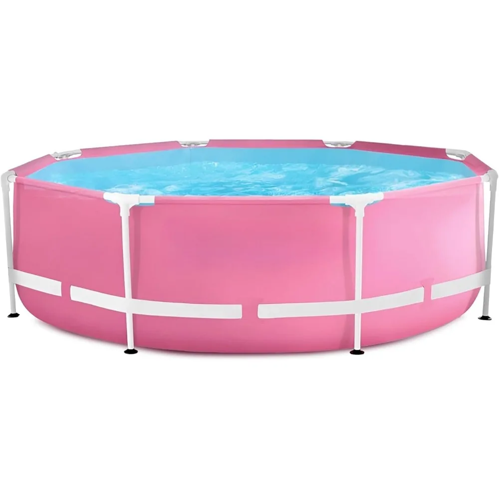 

8 Feet by 30 Inches Easy to Assemble Large Round Metal Frame Above Ground Swimming Pool with Dual Suction Outlet Fittings
