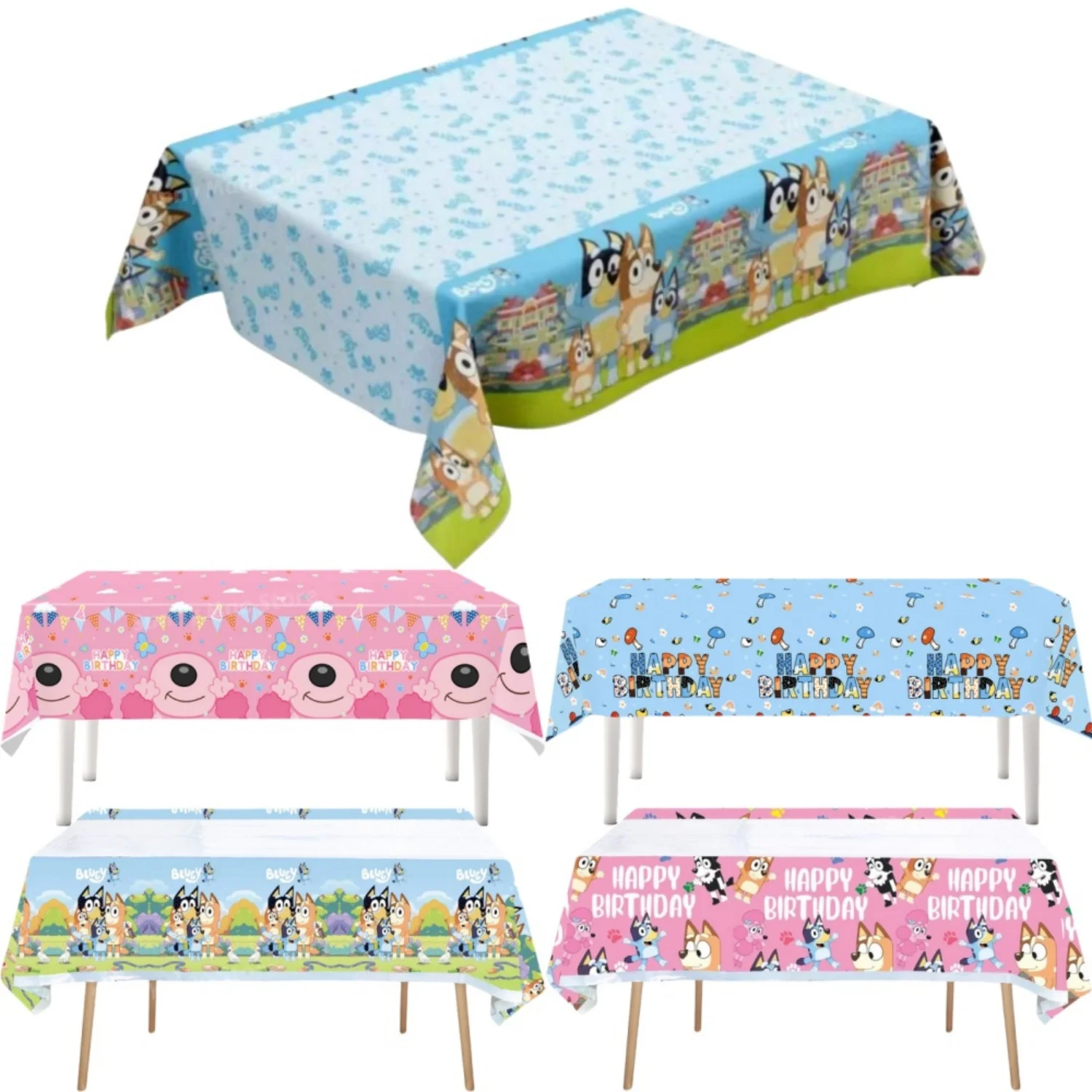 Bluey toalha de mesa decoração de aniversário rosa verde azul tema plástico descartável capa de mesa chá de bebê crianças presente fontes de festa