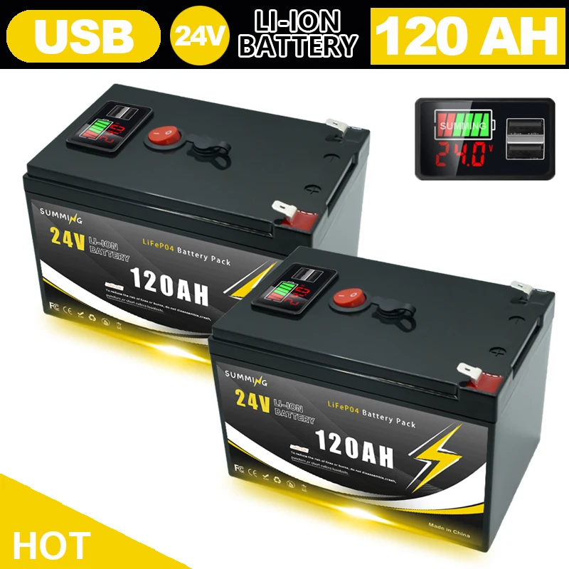 

24V 18650 Lithium Battery 120Ah LiFePO4 4000+ Deep Cycles Built-in BMS,for UPS, Kayak Fish Finder, Solar Panel,Power Wheels